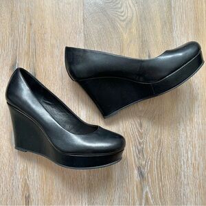 ALDO Black Leather Platform Wedge Heel Shoes - Size 7.5